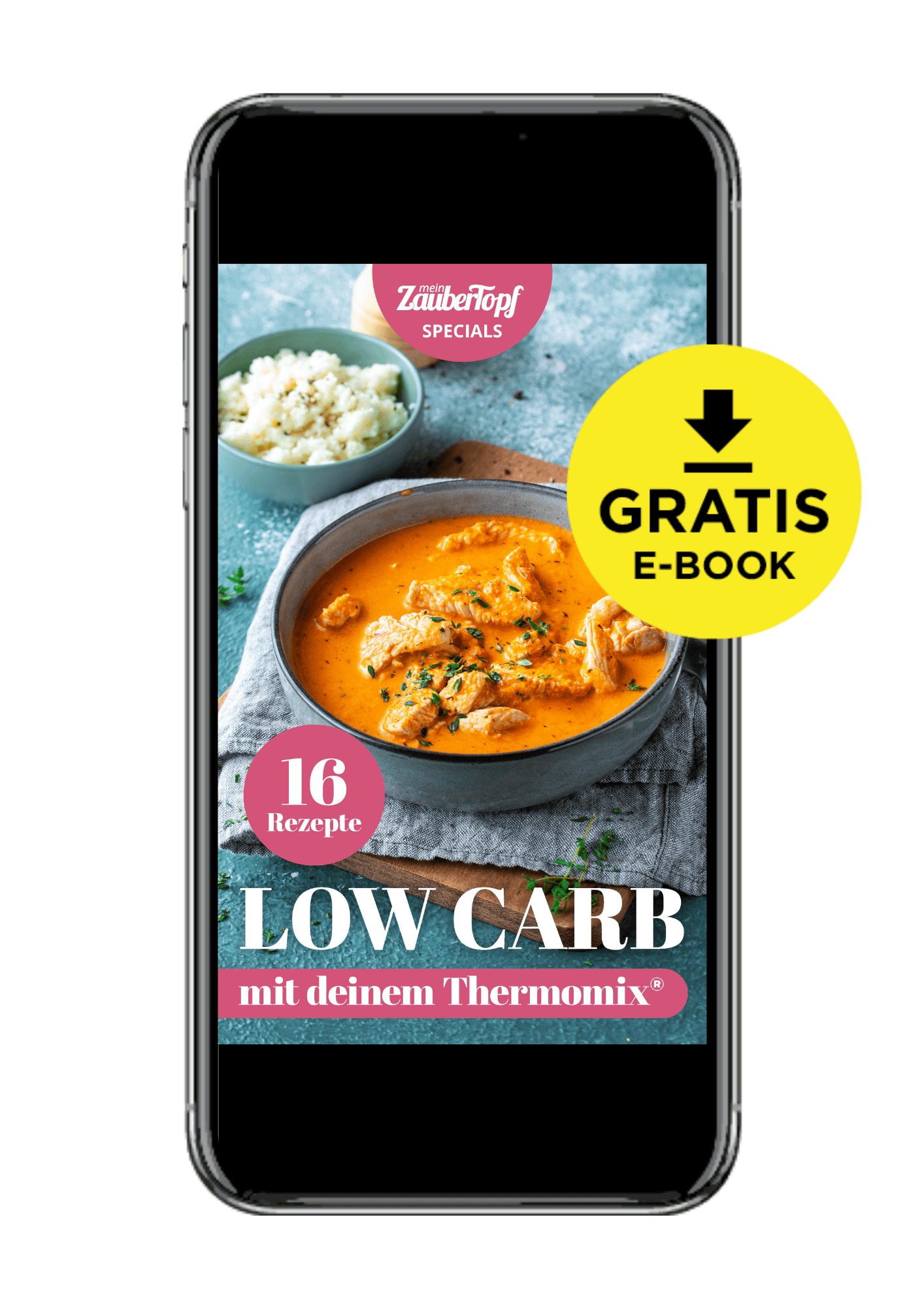 Low carb thermomix e-book cover in einem smartphone